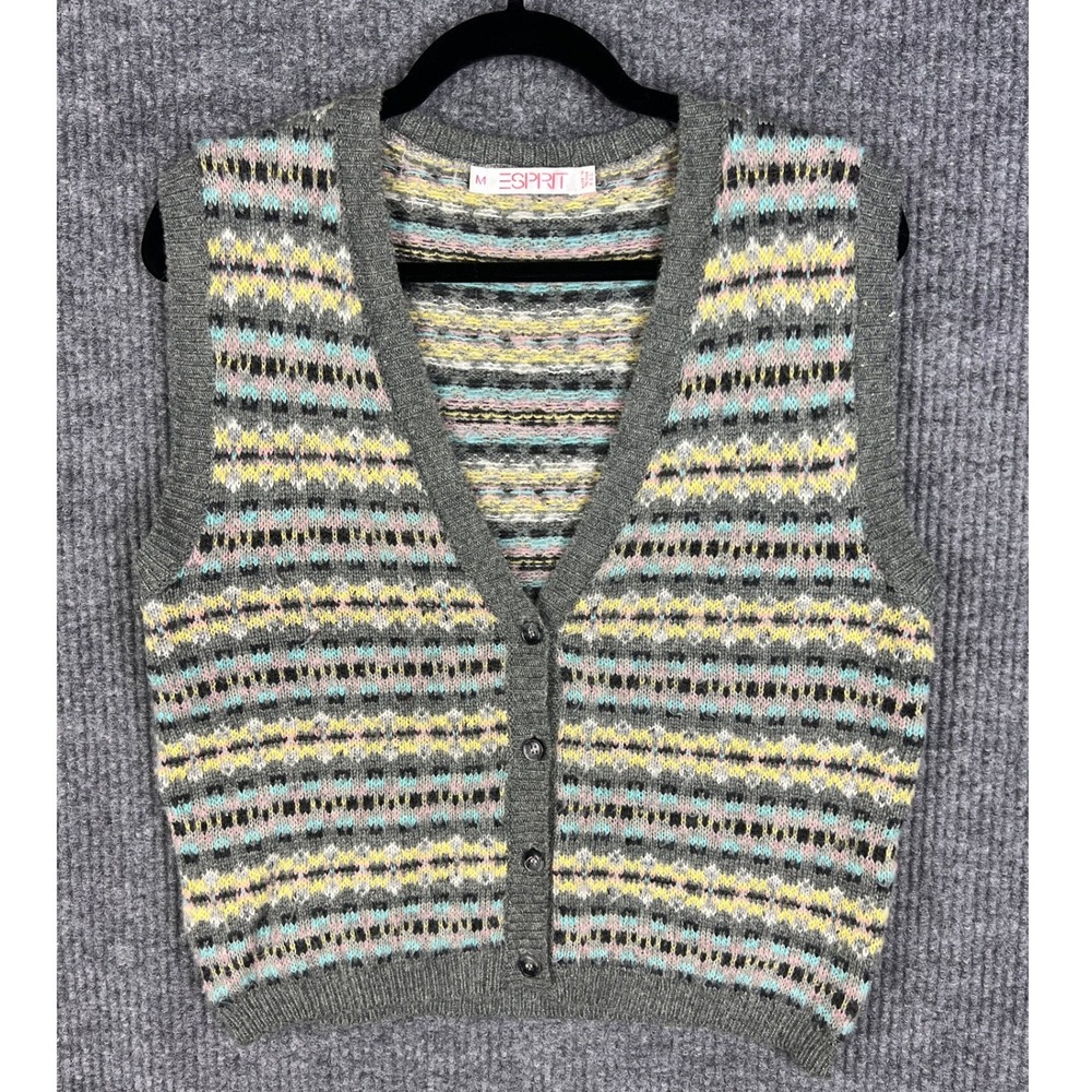90s Y2K Esprit Fair Isle Sweater Vest Medium Preppy Academia Grandpa